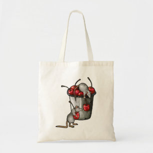 Two MICE Stealing Cherries, Bucket of Cherries Art Tote Bag
