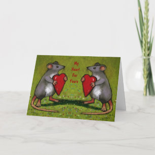 Two Mice Swapping Hearts: Valentine: Artwork Holiday Card