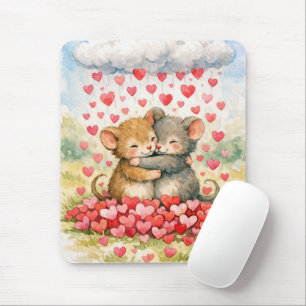 Two Mice Under a Cloud of Hearts Mouse Pad