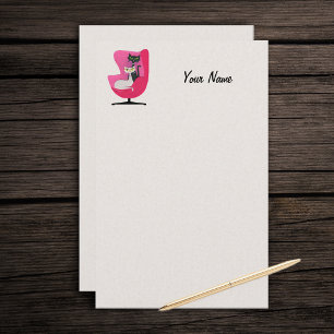 Two Mid Century Atomic Cats in Bright Pink Chair Stationery
