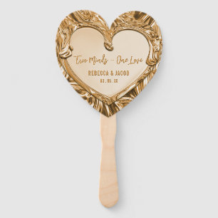 Two Minds One Love Gold Metal Heart Wedding Hand Fan