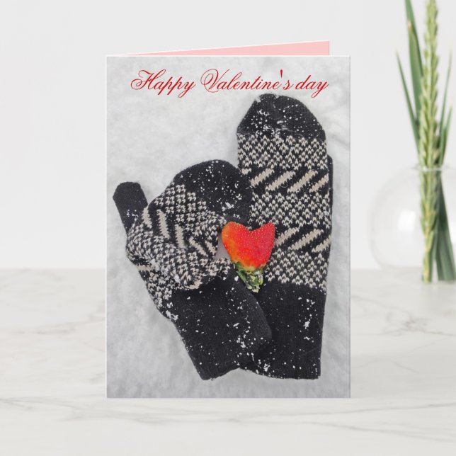 Two mittens in love Happy Valentine's day card (Front)