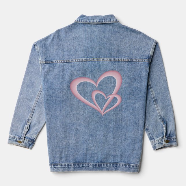 Two Modern Pink Hearts Abstract Art Denim Jacket (Back)