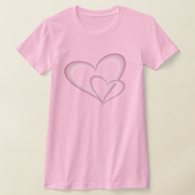 Two Modern Pink Hearts Abstract Art T-Shirt (Laydown)