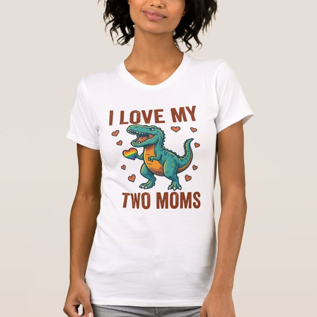 Two Moms Pride Dinosaur Vector T-Shirt Design_1 (Front)