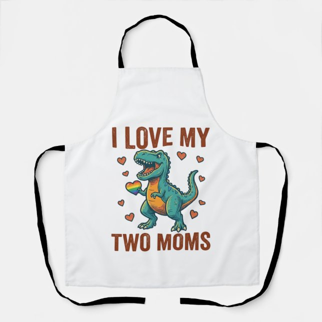 Two Moms Pride Dinosaur Vector T-Shirt Design_1 Apron (Front)