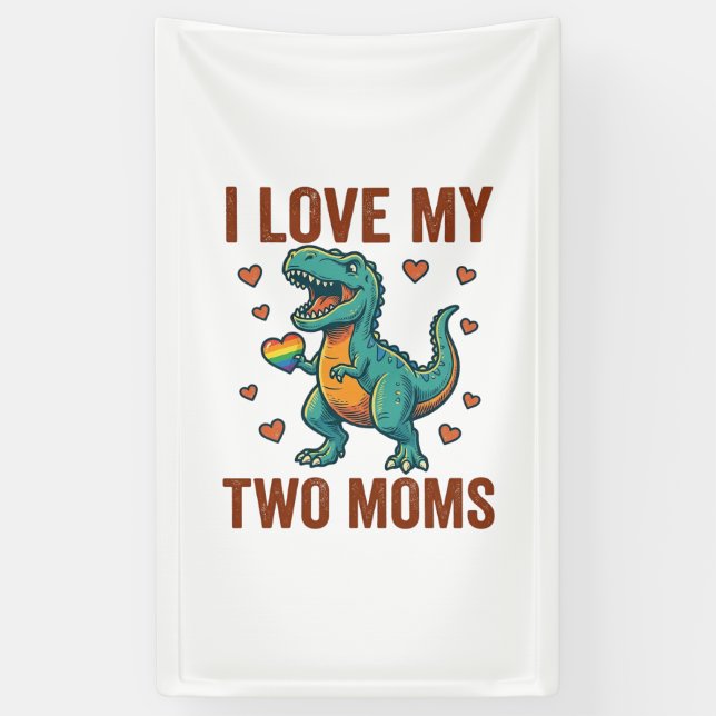 Two Moms Pride Dinosaur Vector T-Shirt Design_1 Banner (Vertical)