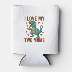 Two Moms Pride Dinosaur Vector T-Shirt Design_1 Can Cooler