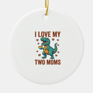 Two Moms Pride Dinosaur Vector T-Shirt Design_1 Ceramic Tree Decoration