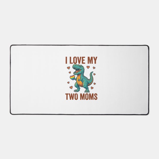Two Moms Pride Dinosaur Vector T-Shirt Design_1 Desk Mat (Front)