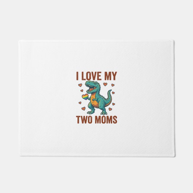 Two Moms Pride Dinosaur Vector T-Shirt Design_1 Doormat (Front)