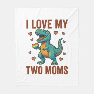 Two Moms Pride Dinosaur Vector T-Shirt Design_1 Fleece Blanket