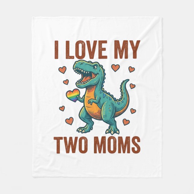Two Moms Pride Dinosaur Vector T-Shirt Design_1 Fleece Blanket (Front)