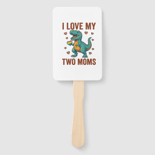 Two Moms Pride Dinosaur Vector T-Shirt Design_1 Hand Fan