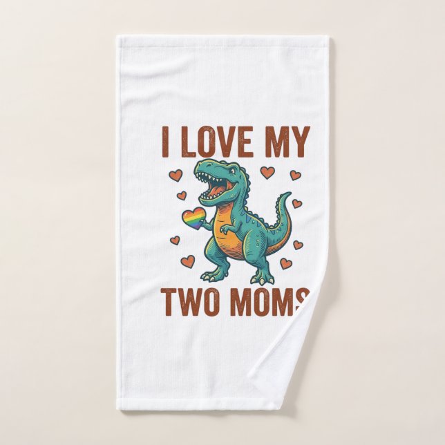 Two Moms Pride Dinosaur Vector T-Shirt Design_1 Hand Towel (Hand Towel)