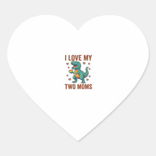 Two Moms Pride Dinosaur Vector T-Shirt Design_1 Heart Sticker