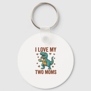 Two Moms Pride Dinosaur Vector T-Shirt Design_1 Key Ring