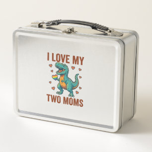 Two Moms Pride Dinosaur Vector T-Shirt Design_1 Metal Lunch Box