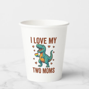 Two Moms Pride Dinosaur Vector T-Shirt Design_1 Paper Cups