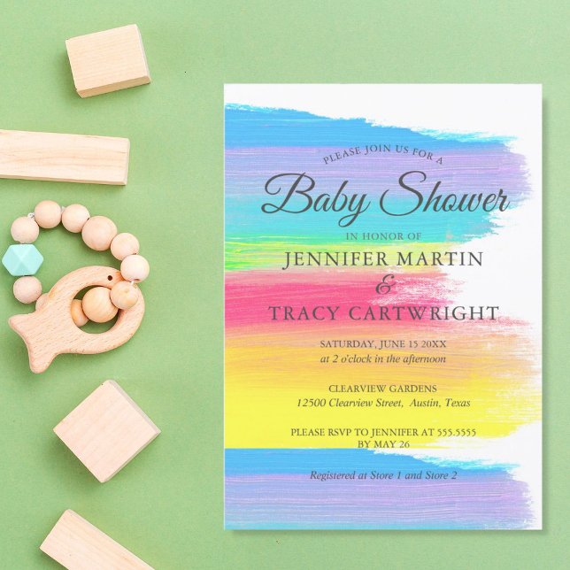 Two Moms Rainbow Beautiful Lesbian Baby Shower Invitation (Creator Uploaded)
