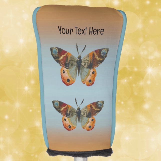 Two Monarch Butterflies Fall Colours Blue Orange Golf Head Cover (Two pretty Fall coloured monarch butterflies on blue and orange golf club cover.)