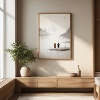 Two Monks Zen Ink Minimalist Wall Art