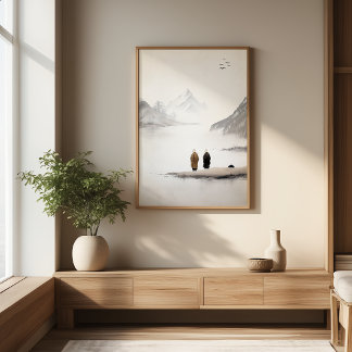 Two Monks Zen Ink Minimalist Wall Art
