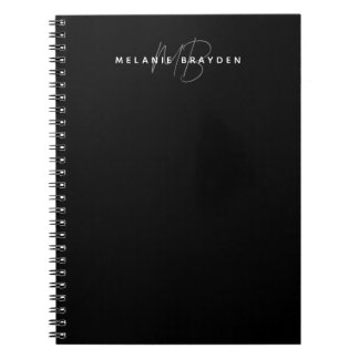 Two Monogram Black Modern Minimalist Name Notebook