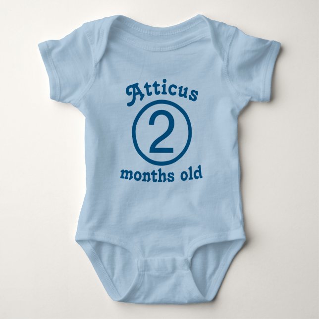 Two Months Old Personalised Blue Baby Bodysuit (Front)