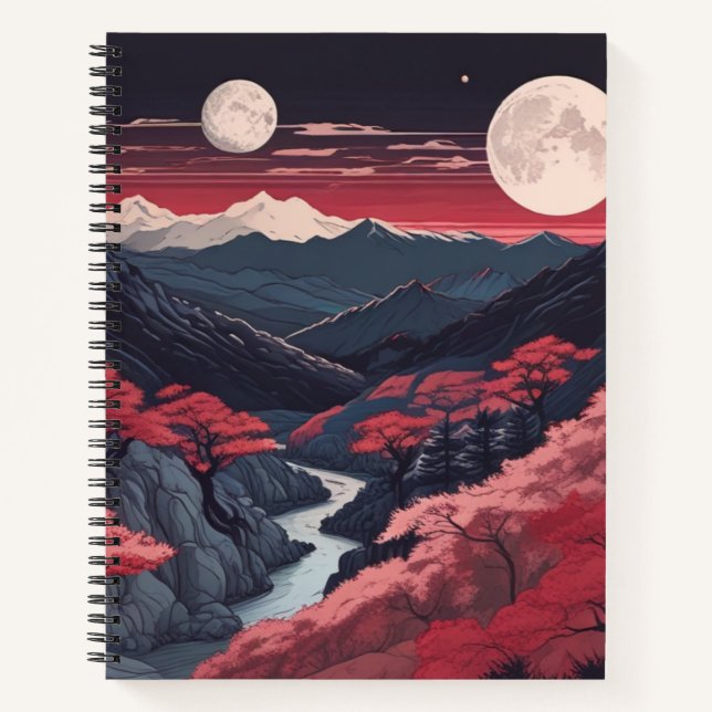 Two Moons Over The Mountains Spiral Bullet Journal (Front)