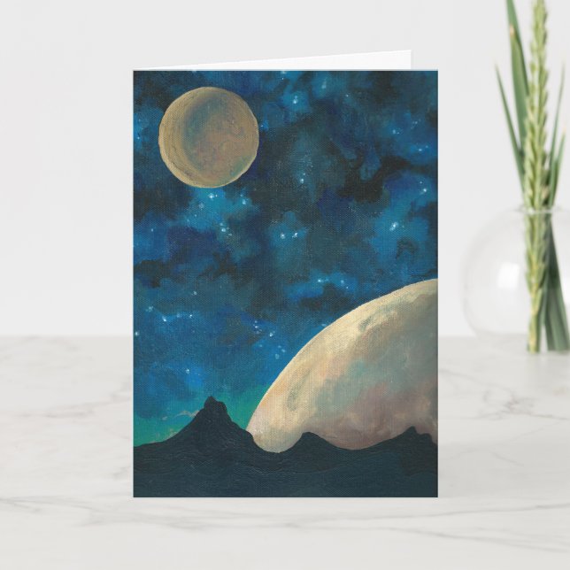 'Two Moons' Space Greeting Card (Front)