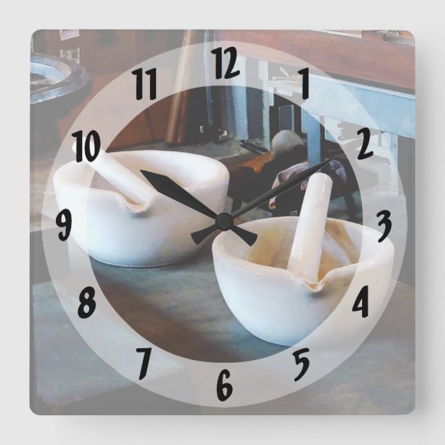 Two Mortars and Pestles in Lab Square Wall Clock (Front)