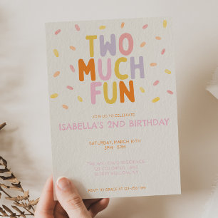Two Much Fun 2nd Birthday Girl Colorful Confetti Invitation
