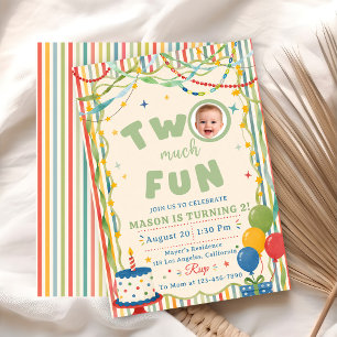 Two Much Fun 2nd Birthday Invitation