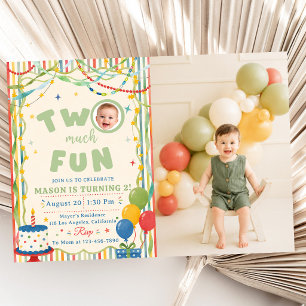 Two Much Fun 2nd Birthday Photo Invitation
