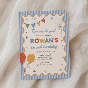 Two Much Fun Colourful 2nd Birthday Invitation