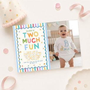 Two Much Fun Colourful 2nd Birthday Invitation