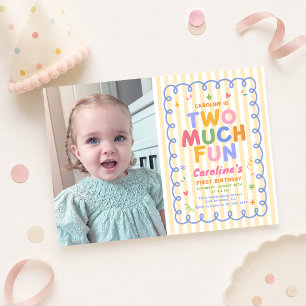 Two Much Fun Colourful 2nd Birthday Invitation