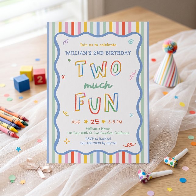 Two Much Fun Colourful 2nd Birthday Invitation (Creator Uploaded)