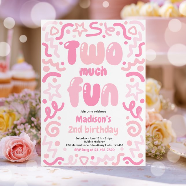 Two Much Fun Confetti Balloon 2nd Birthday  Invitation (Creator Uploaded)