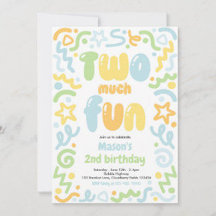 Two Much Fun Confetti Balloon 2nd Birthday Invitation