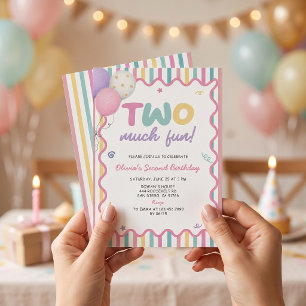 Two Much Fun Girl 2nd Birthday Invitation