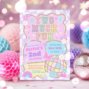 Two Much Fun Groovy Preppy Varsity 2nd Birthday Invitation
