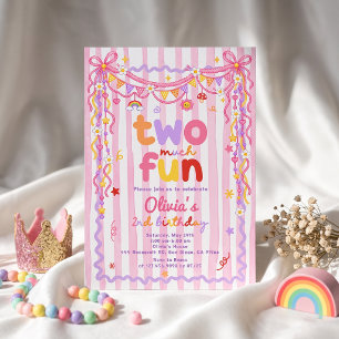 Two Much Fun Pink Girl 2nd Birthday Invitation