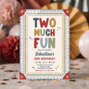 Two Much Fun Whimsical Boy Second Birthday Party Invitation