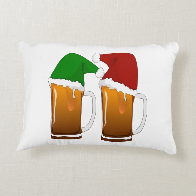 Two Mugs of Christmas Beer Cheer Decorative Cushion (Back)