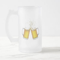 Two mugs with a light beer.