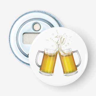 Two mugs with a light beer. bottle opener