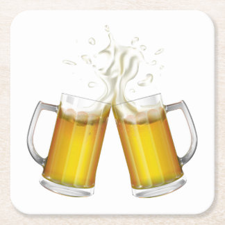 Two mugs with a light beer. square paper coaster