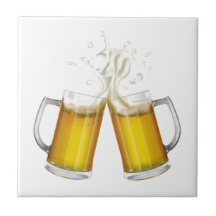 Two mugs with a light beer. tile